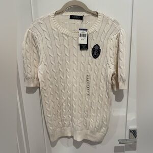 NWT Ralph Lauren Cream Cable-Knit Short Sleeve Sweater XL women old money U BIN